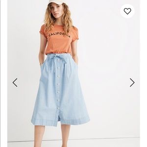 Madewell tie Palisade button front skirt chambray